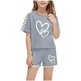 thumbnail image 1 of IFNWSV Ensembles d'Été pour Filles Mode Décontractée Manches Courtes Col Rond Col Bouton Imprimé Ensembles de Shorts 5 Ans, 1 of 7
