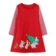 thumbnail image 3 of HILEELANG Young Girl Christmas Dress Red Rabbit Bunny Christmas Tree Applique Long Sleeve Cotton Casual Dresses Size 8, 3 of 6
