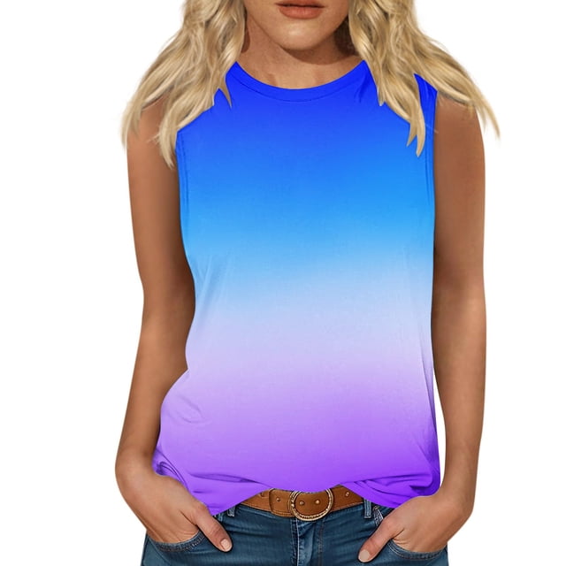 Snorda Blouses Sans Manches Mode Imprimée Confortable Respirant Col en V pour Femmes Grande Taille Tank Tops S-4TG