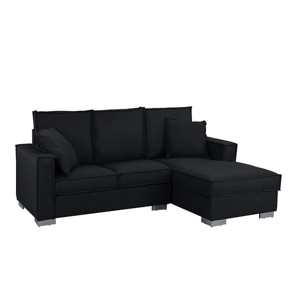 Classic Linen Fabric Sectional Sofa, Black Fabric Sectional Sofa With Chaise