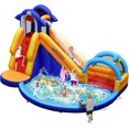 thumbnail image 1 of OLAKIDS Inflatable Water Slides, Shark Theme 14FT x 10FT x 8.5FT Bouncy House with Slide, Splash Pool, Climbing Wall, Water Gun, Outdoor Jumping Castle with Hose, Carry Bag, Stakes (Without Blower), 1 of 9