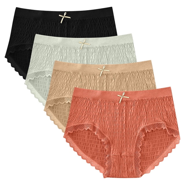 GigrtiJin Womens Mid Rise Ribbed Underwear Multipack Seamless Lace Panties With Bow Ribbon Breathable Underpants 4 Pack