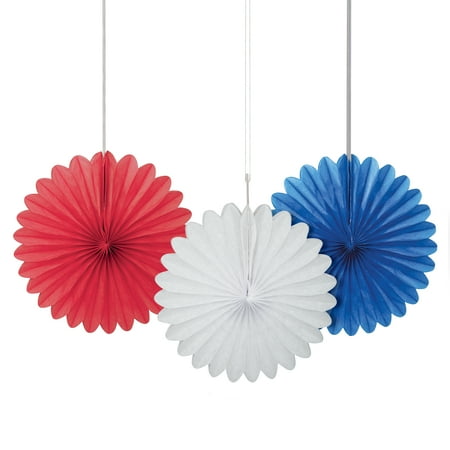 Patriotic Tissue Paper Fan Decorations, 6 in, Red White and Blue, 3 Count