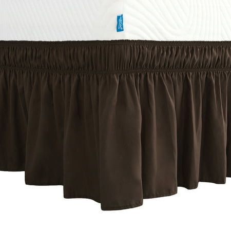 Bed Queen Chocolate Subrtex Wrap Around Bed Skirt Elastic Elegant Soft Fabric Ruffled Fade Resistant Replaceable (Queen, Chocolate) ()