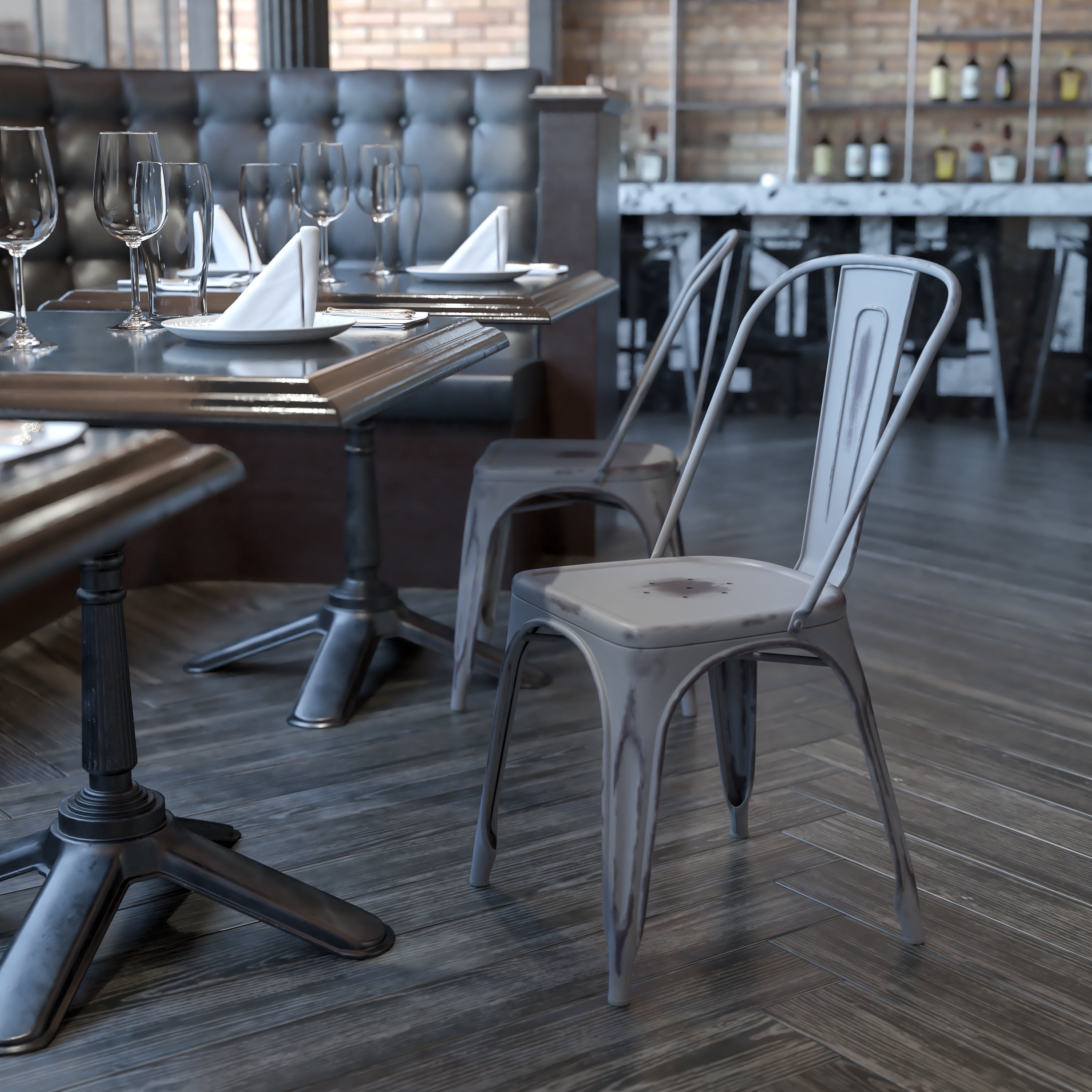 NEW SILVER Metal Restaurant Indoor/Outdoor Stack Chair 