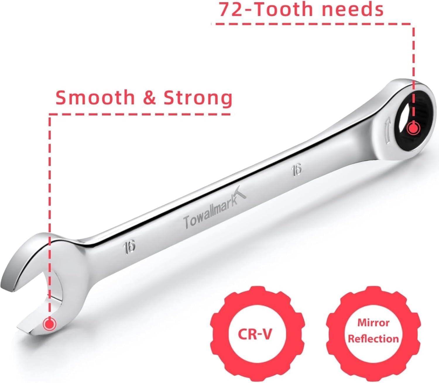 Flex-Head Ratcheting Wrench Set, Combination Wrench Set, 72 Tooth, Metric, 12-piece, Size Covers 8-19mm, CR-V Steel, with Rolling Pouch