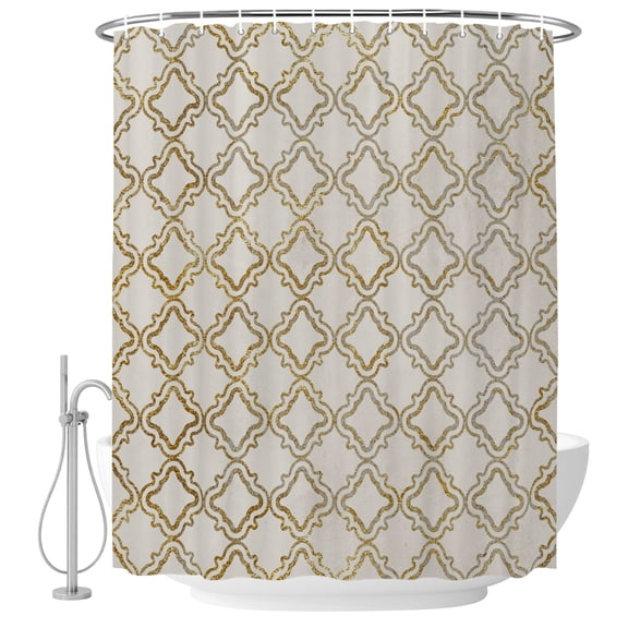 Beige Moroccan Shower Curtain Set - 72" x 78" Washable Bathtub Curtain with 12 Hooks, Geometric Abstract Art Modern Waterproof Fabric Stall Shower Curtains for Bathroom/Bathtub Décor