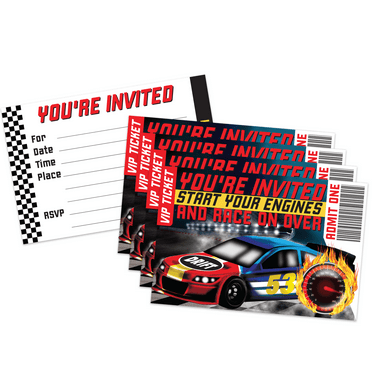 Racecar Birthday Party Invitations & Envelopes Value Pack (20 Count)