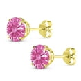 thumbnail image 3 of Gem Stone King 14K Yellow Gold Pink Zirconia Stud Earrings for Women Men (2.56 Cttw, Gemstone Birthstone, Round 7MM), 3 of 5