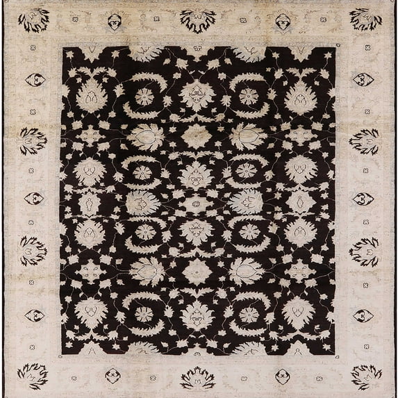 Ahgly Company Indoor Square Mid-Century Modern Desert Sand Beige Oriental Area Rugs, 5' Square