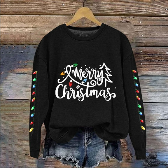 Craaazy Christmas Women's Fashion Long Sleeve Round Neck T-Shirt Christmas Printing Loose Blouse Hoodless Sweatshirts Top Gifts