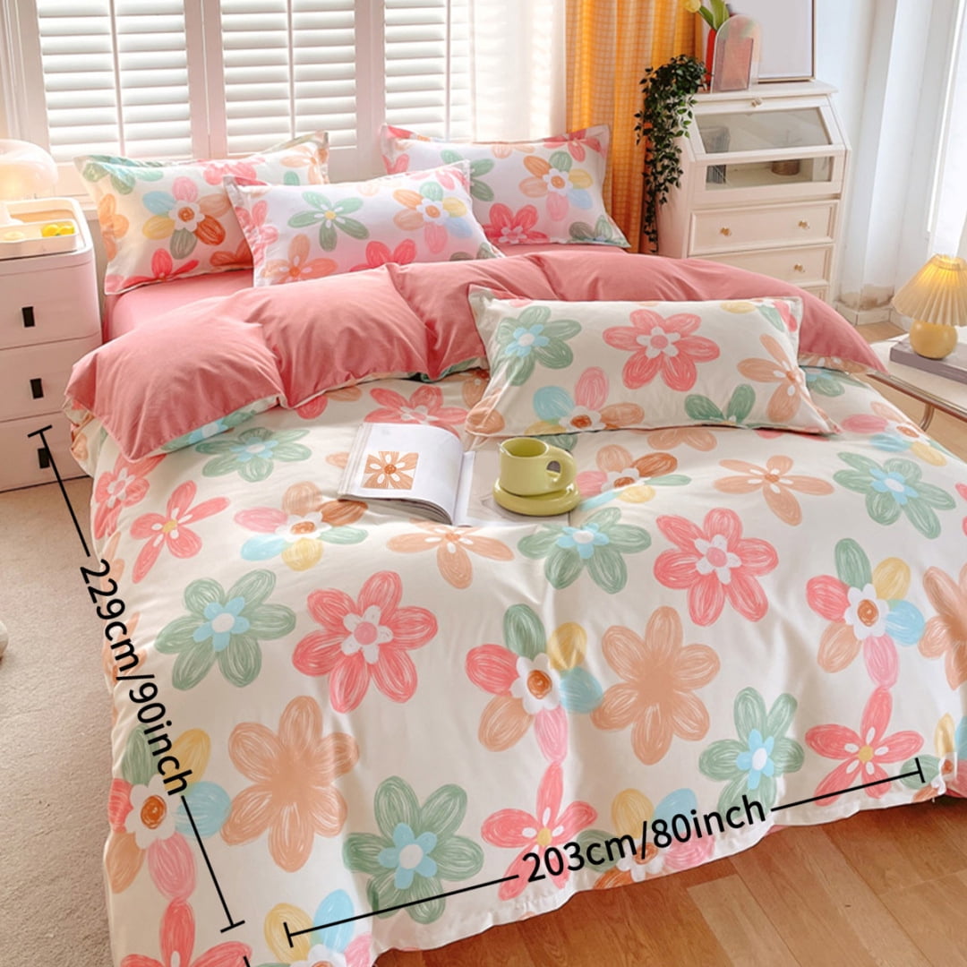 3 Pcs Pink Floral Duvet Cover Set, Reversible Duvet Cover Twin, Chic Garden Bedding Set Mini Floral Comforter Cover Soft Breathable for All Seasons (Pink, Twin)