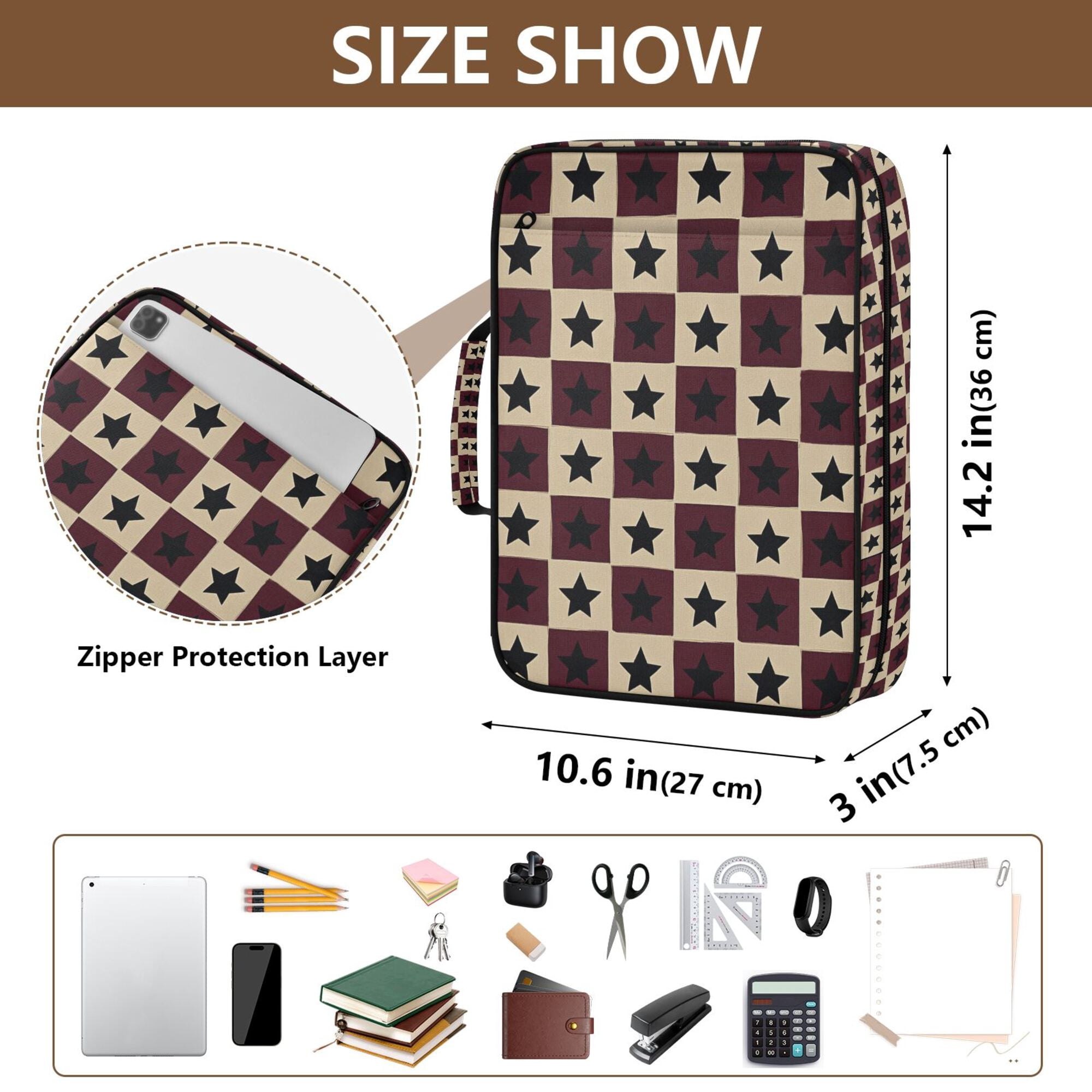 FORMRS Accordion File Folder A4 Size 7-Pocket Expanding Document Organizer Bag with 3 Ring Binder, Checkered Stars Pattern