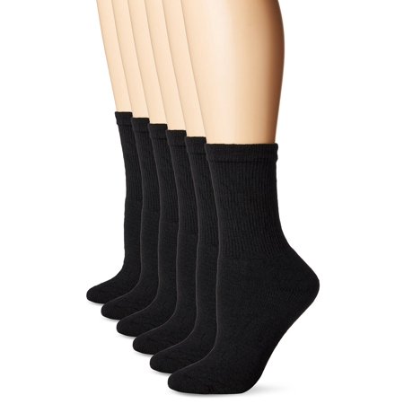 Fruit of the Loom Womens Core 6-pack Cushioned Crew Socks, 4-10, Black ...