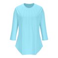 thumbnail image 6 of Drses 3/4 Length Sleeve Womens Tops Round Neck Casual Tunic Tops Basic Pleated Shirts Loose Fit, 6 of 8