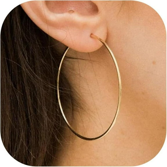 2mm Thin Gold Hoop Earrings 14k Gold Plated Large Big Hoops for Women Lightweight Hoop Earrings Jewelry for Women Trendy 40/50/60/70mm[j289]