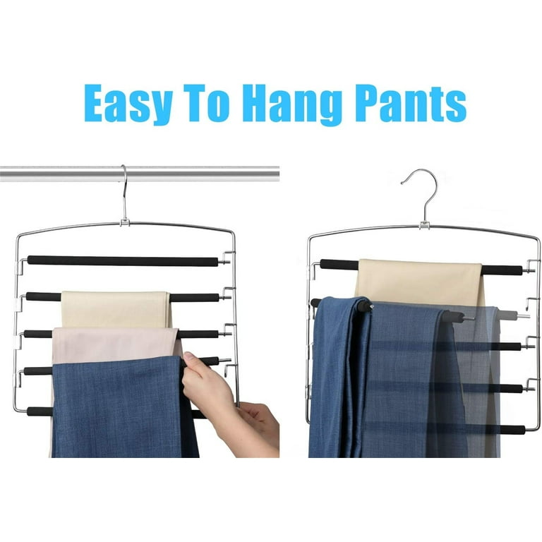 Pants Hangers 5 Layers Space Saving Pants Hangers with Stainless Steel  Non-Slip Foam Padded Swing Arm Closet Storage Organizer for Pants Jeans  Trousers Skirts Scarf Ties Towels (2 Pack) 