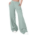 thumbnail image 3 of Women's Wide Leg Sports Pants Baggy Comfortable Home Pants Casual Solid Color Long Pants Sweatpants Green M, 3 of 6