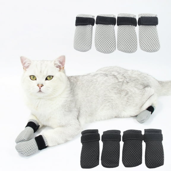 Mairbeon 4 Pcs Cat Socks Anti-Scratch Anti Skid Protective Friendly to Skin 2 Sizes Elastic Soft Fabric Durable Non-Slip Cat Foot Cover Cat Supplies