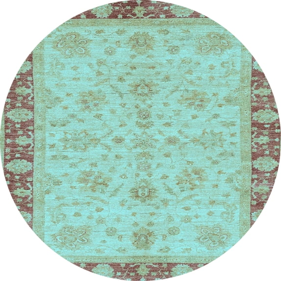 Ahgly Company Indoor Round Oriental Light Blue Traditional Area Rugs, 4' Round