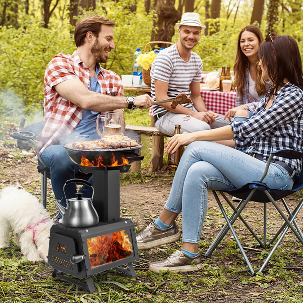 GVN Portable Wood Camping Burning Stove Heater with 2 Cooking Positions, Outdoor Fire Pit for Outdoor, Outside Patio Deck and Garden