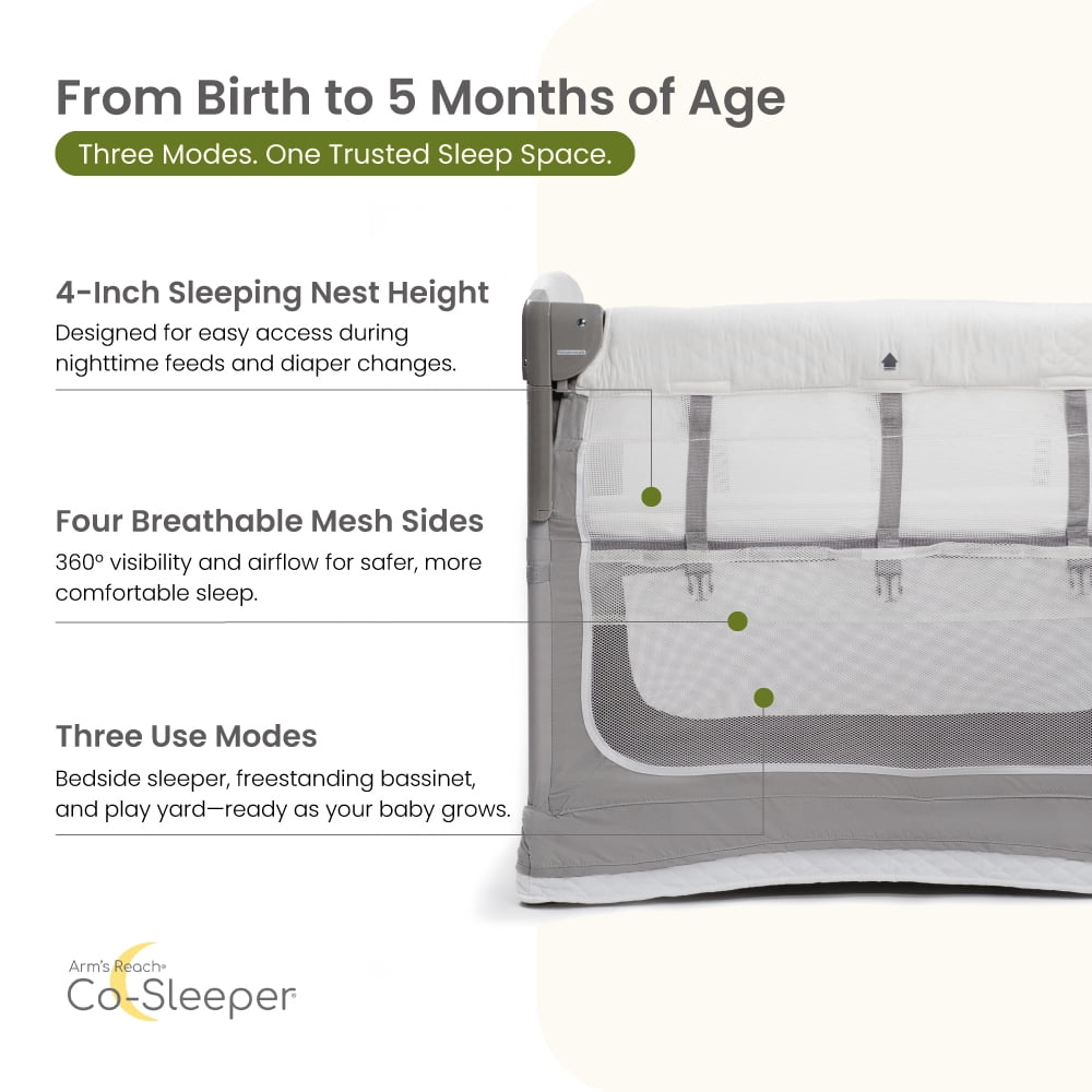 Arm's Reach Co-Sleeper Mini Ezee 3 in 1 - Grey/White