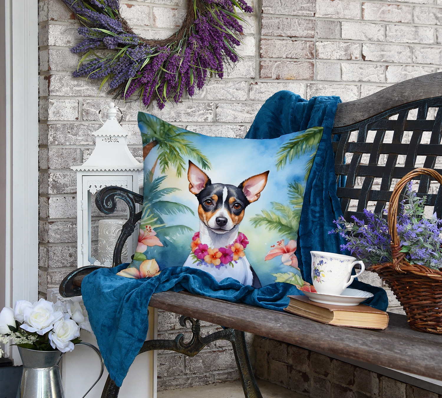 Rat Terrier Luau Throw Pillow 18 in x 18 in