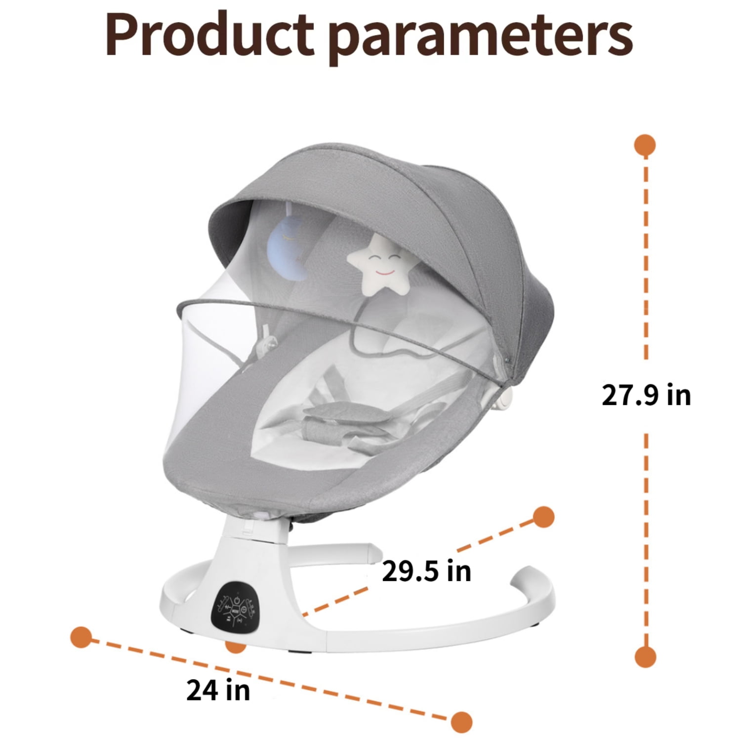 HAOUUCYIN Baby Swing, Infants Rocker with 5 Swing Speeds, 3 Seat Positions, bluetooth Music, Gray