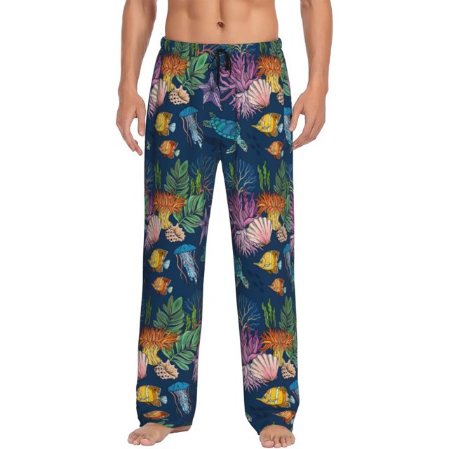 Fotbe Undersea Animals Pantalones de Pijama para Hombre, Pantalones de Dormir, Pantalones de Casa con Cintura Ajustable y Bolsillos-Small