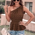 thumbnail image 3 of Blusa de Un hombro Vhermosa sin mangas con volantes Marrón oscuro S, 3 of 8