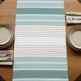 thumbnail image 5 of Teal Aqua Stripes 108 Inch Table Runner, Minimalist Abstract Vertical Lines Farmhouse Dresser Scarf Cotton & Linen Tablerunner for Dining/Kitchen Island/Holiday Party Décor 13" x 108", 5 of 9