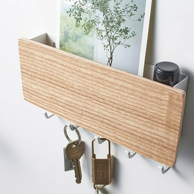 Wall Mounted Storage Box Wall Mounted Key Rack Non Hole Hook Key Rack Solid Wood Sundries Storage Rack Hook Rack Wall Mounted