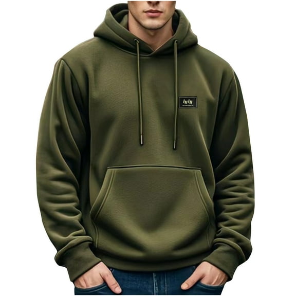 Fleece Hoodies Men Microfleece Hooded Sweatshirts Fall Winter Solid Color Hoodies Long Sleeve Tops Casual Pullover with Pockets Sweaters Plain Hoody Outwears for Sports Running