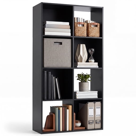 EDX 8 Cube Storage Organizer, 47.7" L×11.6" W×24"H, Open Cube Storage Bookcase with 3 Removable Back Panels for Living Room, Bedroom & Office, Black