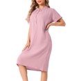 thumbnail image 4 of INSPIRE CHIC Womens Pajamas Cotton Night Dress Soft Short Sleeve V Neck Long Nightgown Loungewear M Pink, 4 of 6