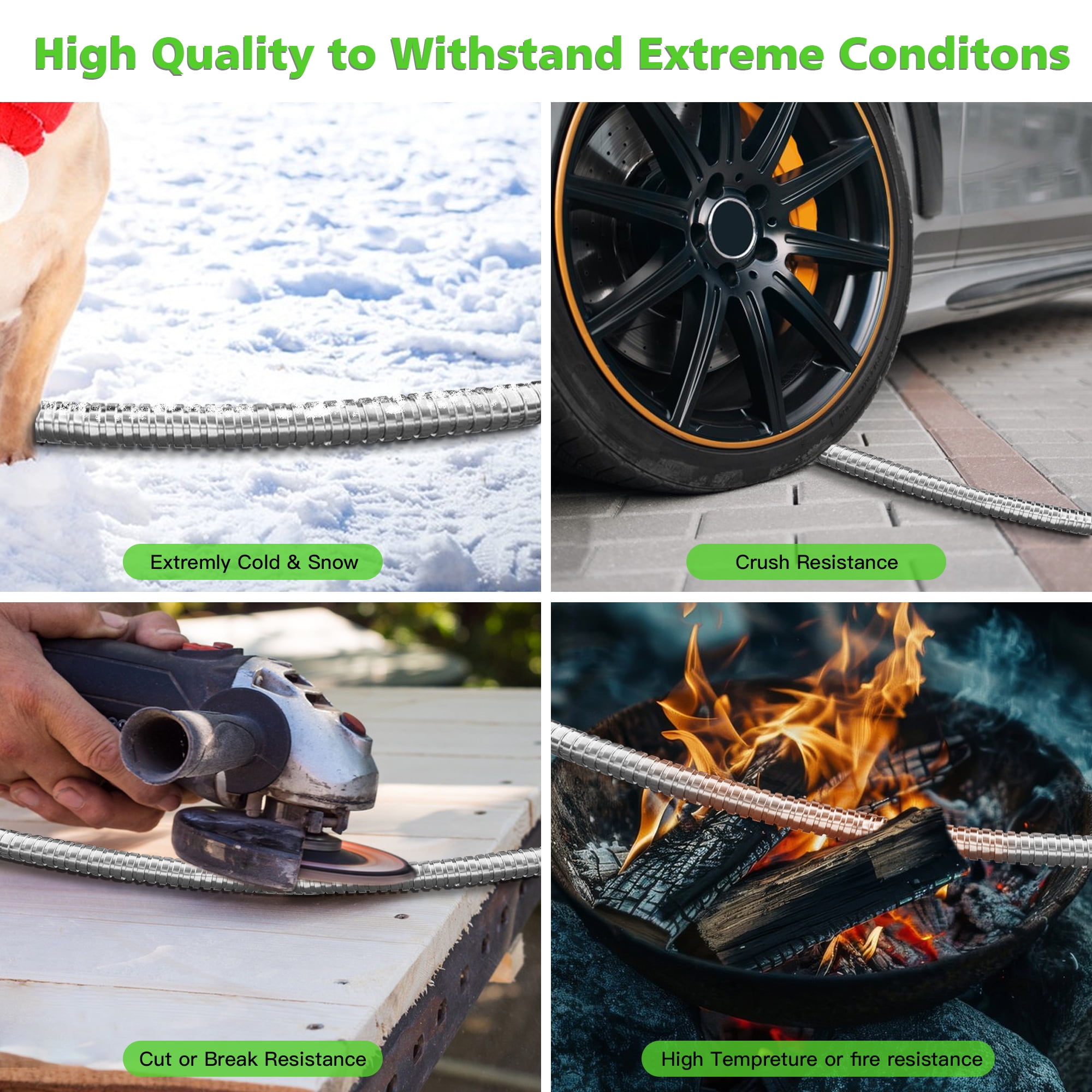 50ft Garden Hose Metal with Nozzle, KIMHY 304 Stainless Steel Water Hose 3 /4 Inch , Kink & Tangle Free, Rust Proof, 150 Psi