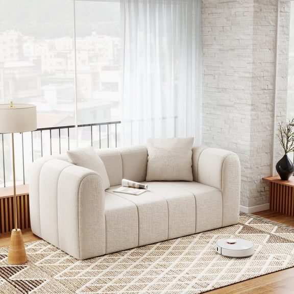 Meeyar Loveseat Sofa with 2 Cushions, 65" Modern Bubble Couch 2 Seater for Living Room, Beige
