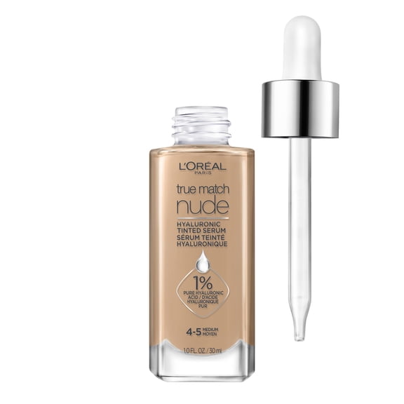 L'Oreal Paris True Match Hyaluronic Tinted Serum Foundation Makeup, 4-5 Medium, 1 fl oz