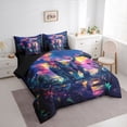 thumbnail image 2 of Feelyou Neon Rainbow Triceratops Bedding Comforter Set for Boys Girls Kids, Dreamy Dino Wildlife Queen Bedding Sets, Purple Blue, Black Reversible, 7 Pieces, 2 of 7