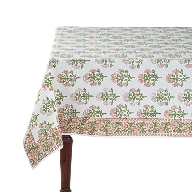 Mantel Ridhi Buta Peach de algodón estampado a mano, 305 x 203 cm