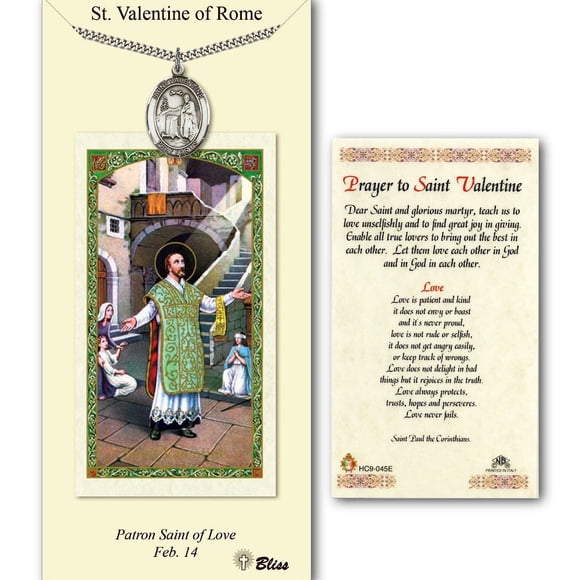 Médaille de la Saint-Valentin en Étain sur une Chaîne Lourde de 24 Pouces avec une Carte de Prière à la Saint-Valentin