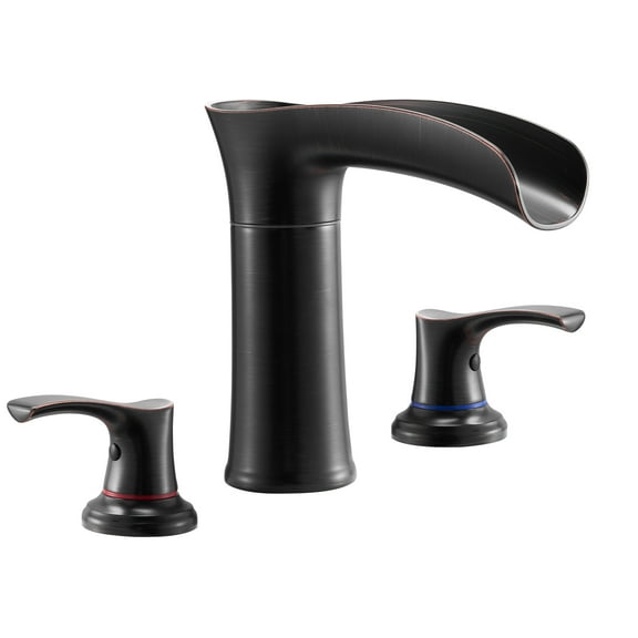 KFFKFF Roman Tub Faucet, 3-Hole Waterfall Bathtub Fixture,Zinc Alloy Bath Faucet Set with Dual Handles, Deck-Mounted Tub Faucet for Washing Pets, Baby Care, and Adult Bathing,Oil-Rubbed Bronze Finish