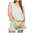 thumbnail image 2 of ICHUANYI Clearance Women's Fashion Casual Spring Summer Sleeveless V-Neck Blouses & Shirts Sets(Green, XL) ICHUANYI WER2023081502499, 2 of 6