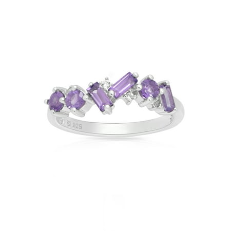 Sterling Silver Treated Amethyst and White Topaz Multishape Ring