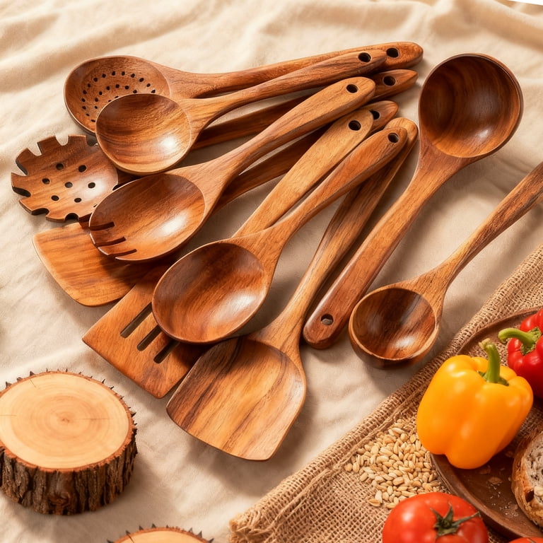 Oannao 10-Piece Teak Wooden Cooking Utensils Set photo 4
