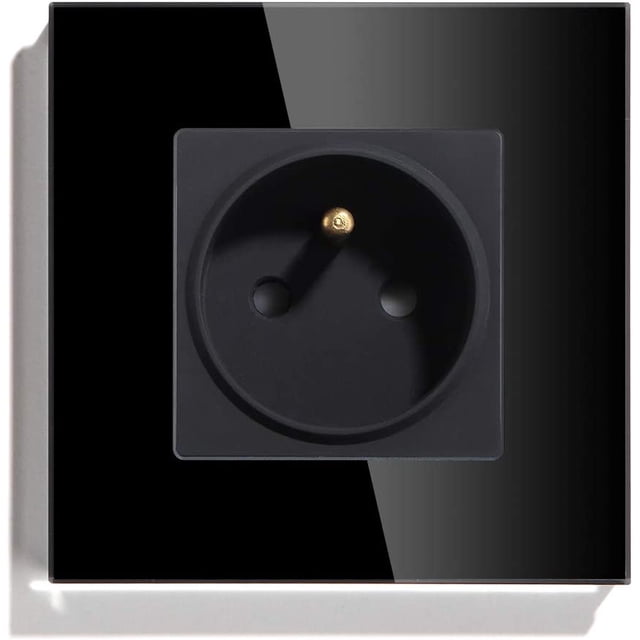 Enchufe de pared Tomacorrientes de CA 1 Gang Marco de vidrio templado estándar francés 16 Amp 240V 86 mm Negro Kuyhfg Sin marca