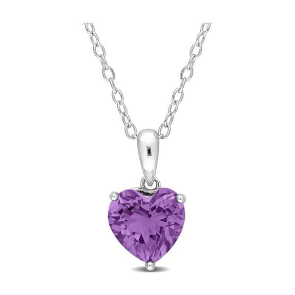 1.50 Carat (Ctw) Amethyst Heart Solitaire Pendant Necklace in Sterling Silver with Chain for Women