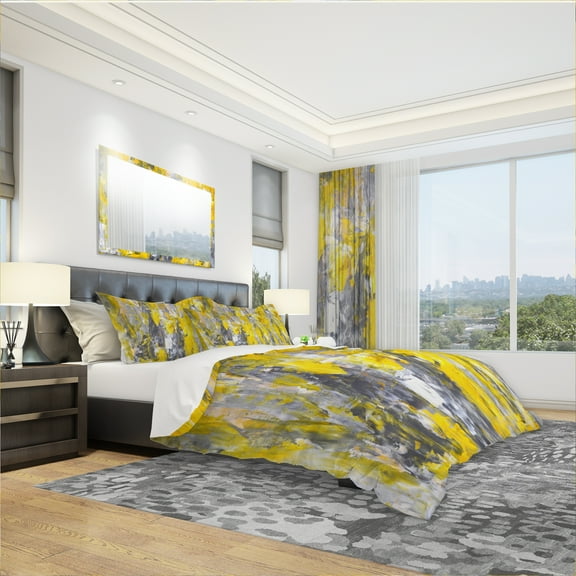 Designart 'Grey and Yellow Abstract Pattern' Modern & Contemporary Duvet Cover Set
