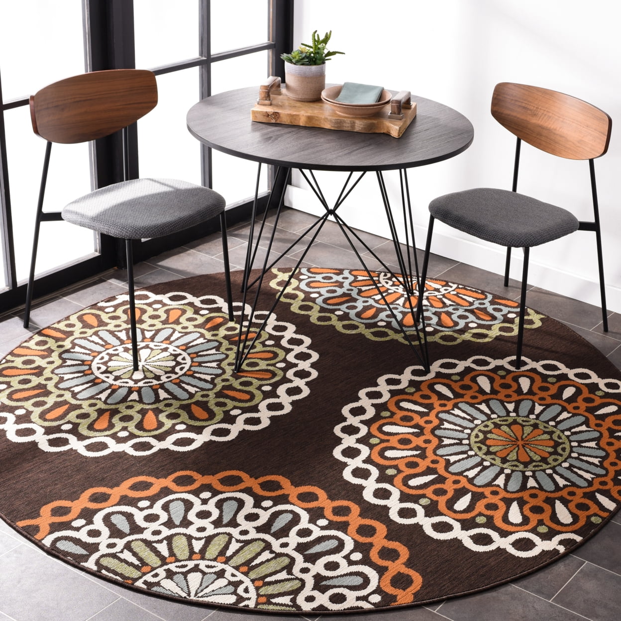 SAFAVIEH Veranda Axum Geometric Indoor/Outdoor Runner Rug, Chocolate/Terracotta, 2'3" x 12'
