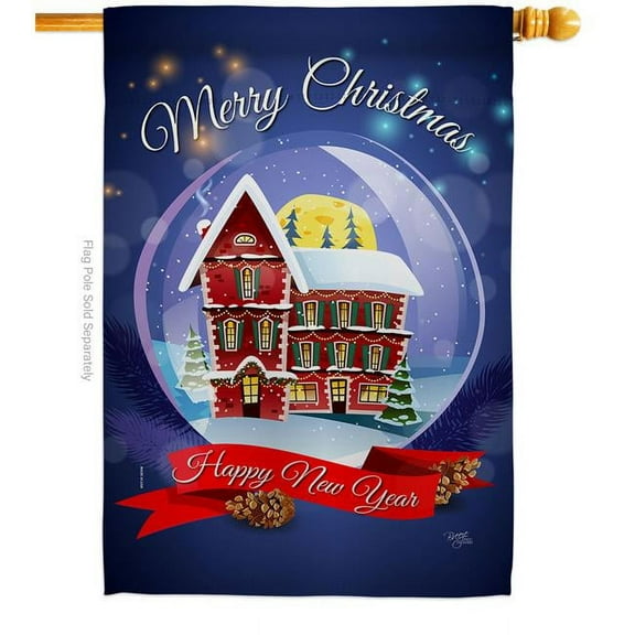 Breeze Decor H114220-BO Winter Home Snowglobe House Flag Christmas 28 x 40 in. Double-Sided Decorative Vertical Flags for Decoration Banner Garden Yard Gift